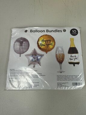 Happy New Year Balloon Set - Gold and Silver disco balls stars round champagne